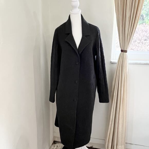 CO Collections 100% Cashmere Long Cardigan Coat Sweater Open Gray Sm cable knit - Picture 3 of 9